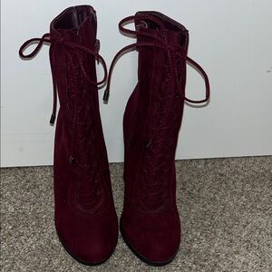 Carlos by Carlos Santana Burgundy  Granny Lace-Up Ankle Booties Heels